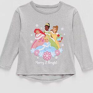 Disney Toddler Girls Crew Neck Holiday Princess Graphic Tee 3T BNWT